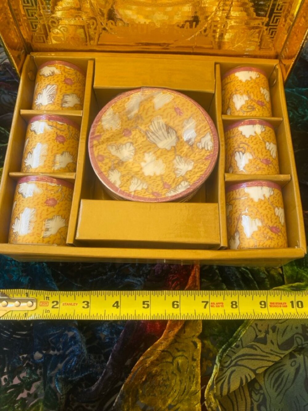 Vintage Turbo 12-Pc Porcelain Tea Set Gold Floral New in Gift Box